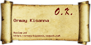 Ormay Kisanna névjegykártya